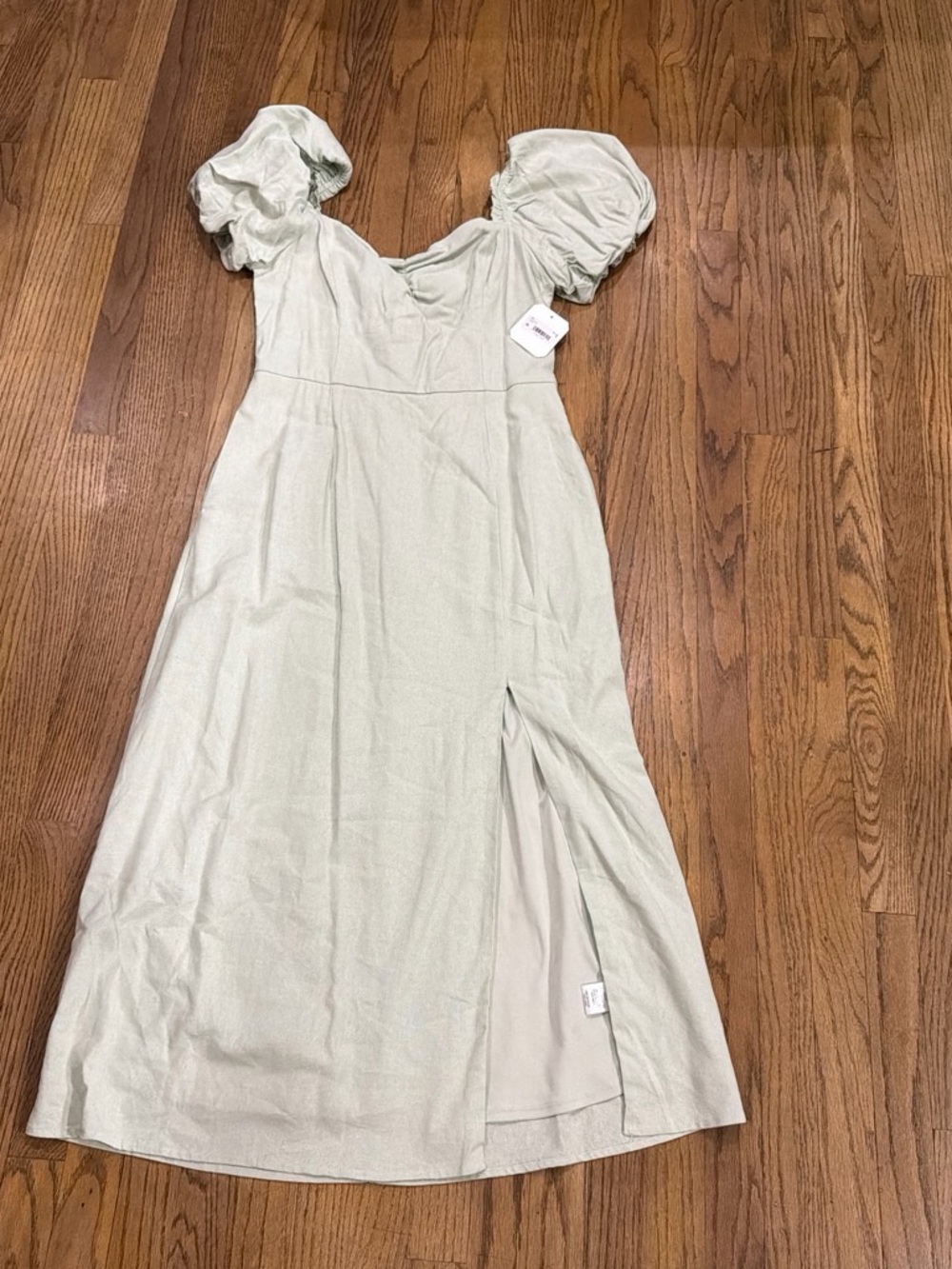 Altar'd State Sage Puff-Sleeve Midi Dress with Front Slit